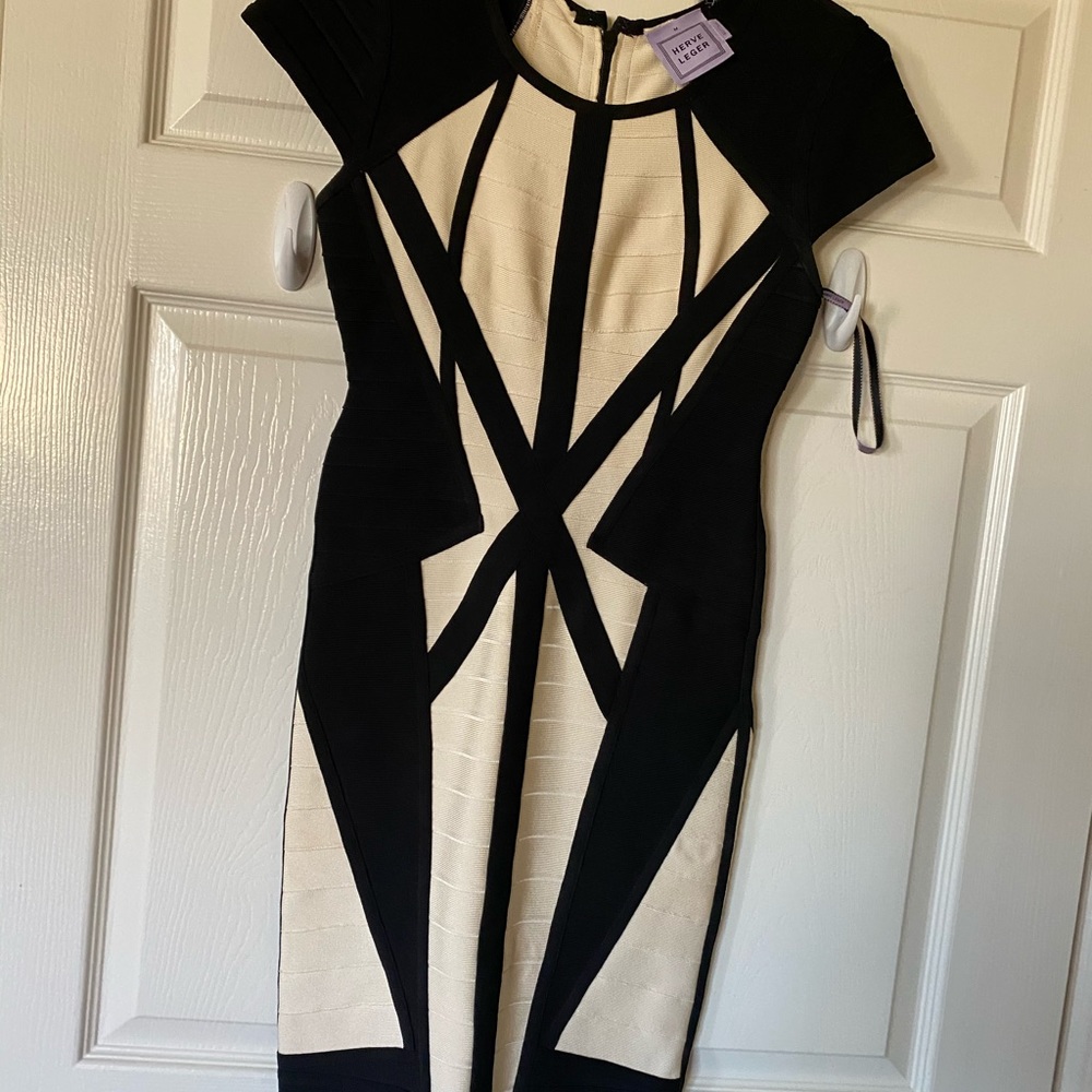 Herve leger black and white bandage dress size M